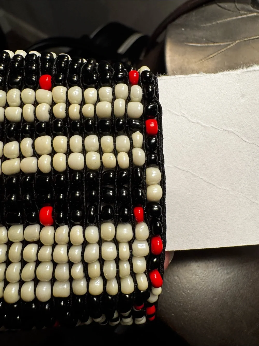 Anthropologie Black, Red & White Beaded Waist Belt